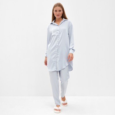 Пижама женская (рубашка, брюки) MINAKU: Light touch, голубая, размер 44