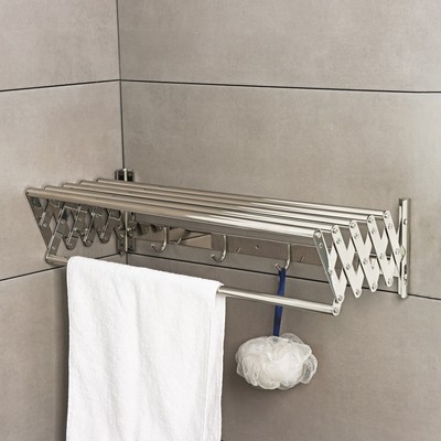 Полка выдвижная с держателем полотенец, 4 крючка 14.5×12(35)×58.5 см