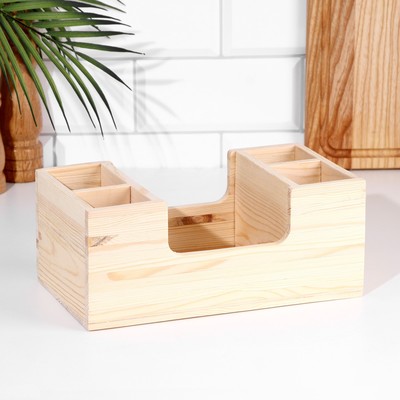 Подставка "Лодочка" из СОСНЫ, с 4мя отсеками и большим отделом, 14×25×10 см