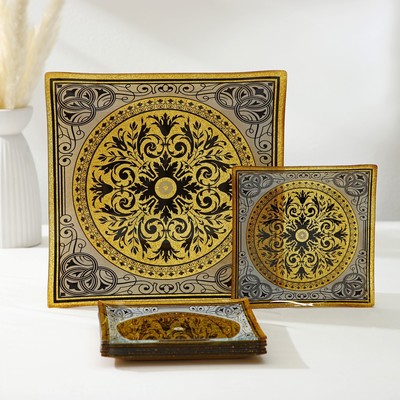Набор столовый «Арабеска», 7 предметов: 30×30 см - 1 шт, 18×18 см - 6 шт, цвет золотой, серый