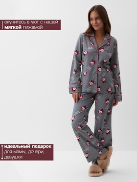 Пижама новогодняя женская (рубашка, брюки) KAFTAN «Дед мороз», размер 44-46