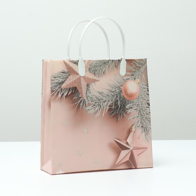 Пакет подарочный новогодний «Нежные звёзды», мягкий пластик, 26×24 см, 140 мкм