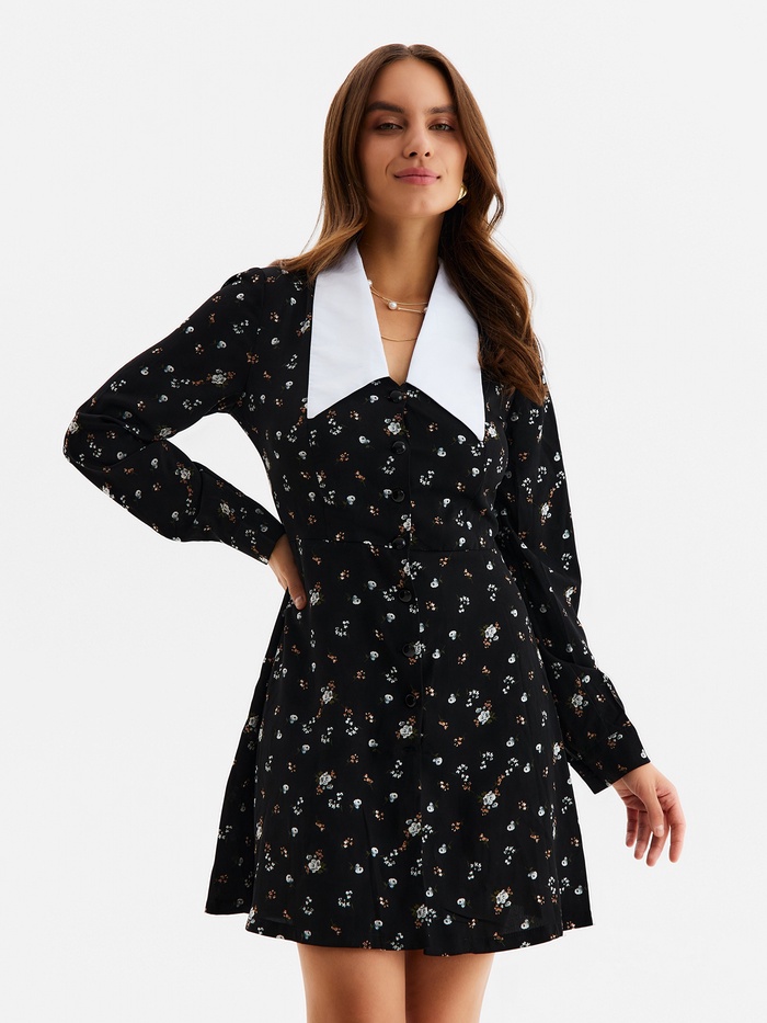 Платье мини женское с воротником MIST, размер 46, чёрное - Фото 1