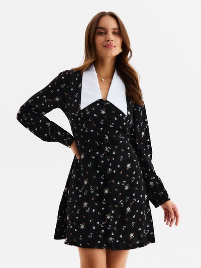 Платье мини женское с воротником MIST, размер 50, чёрное