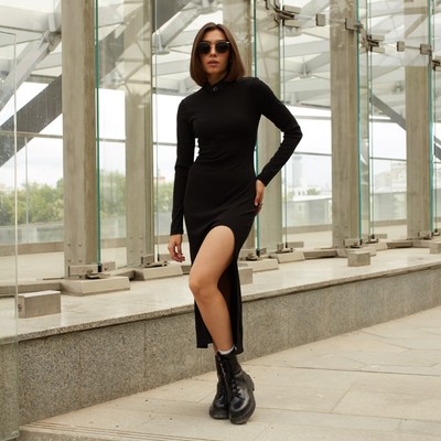 Платье с разрезом миди женское MIST, размер 44, чёрное