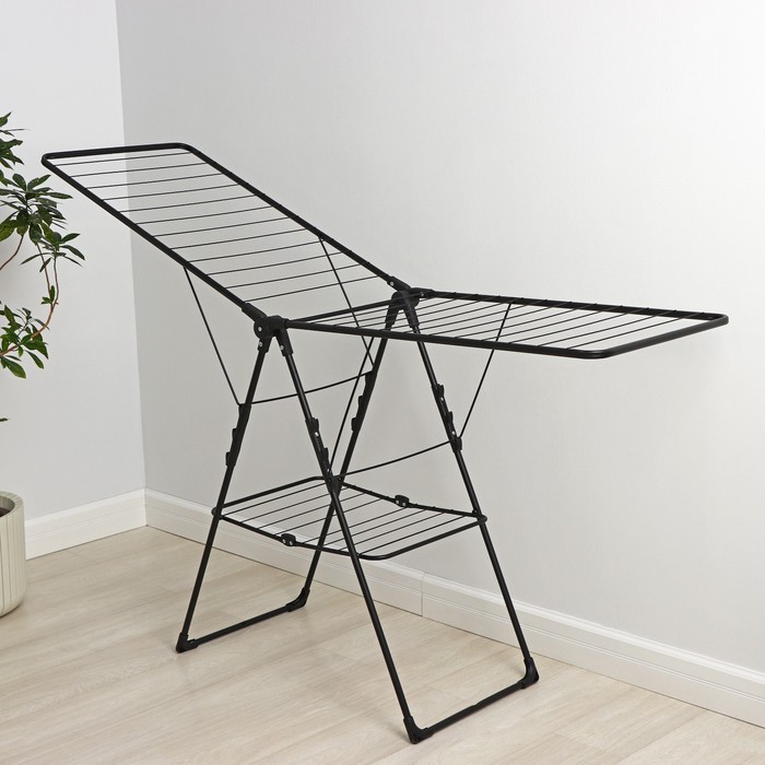 Сушилка для белья напольная двухуровневая, рабочая длина 21 м, чёрная - Фото 1