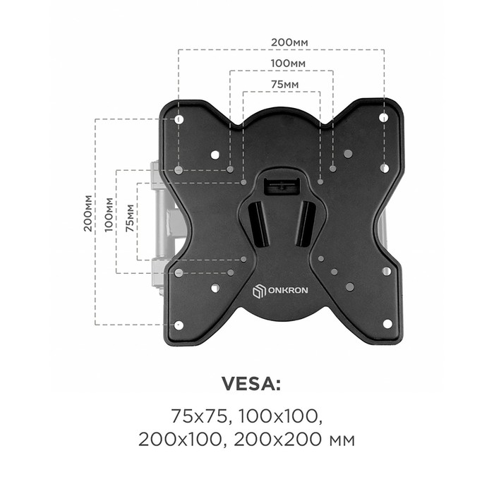 Кронштейн ONKRON M3S, для ТВ, наклонно-поворотный, 17"-43", 85 мм от стены, черный - фото 51434676