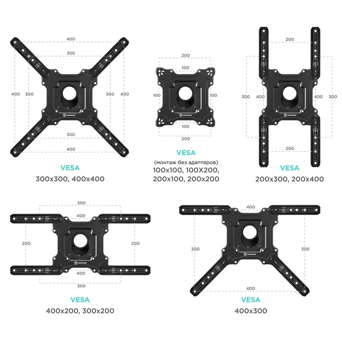 Кронштейн ONKRON M4, для ТВ, наклонно-поворотный, 32"-65", 55-500 мм от стены, черный - фото 51434692
