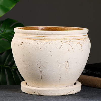 Горшок для цветов «Голиаф», 8 л, d=28 см, h=22 см, керамика, с поддоном, бежевый