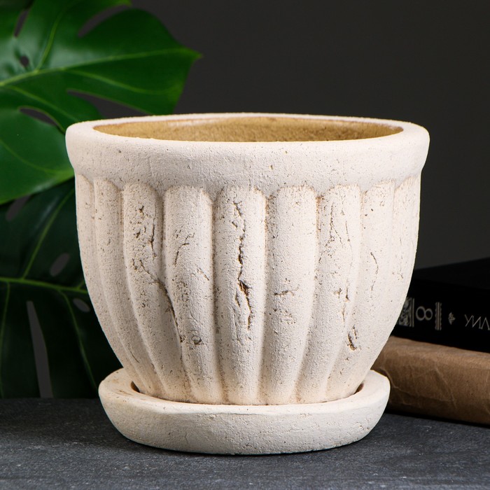 Горшок для цветов «Диана», 4 л, d=20 см, h=16 см, керамический, с поддоном, бежевый - Фото 1