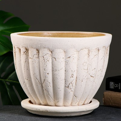 Горшок для цветов «Диана», 8 л, d=28 см, h=20 см, керамический, с поддоном, бежевый