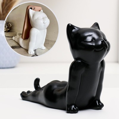 Фигурка-подставка для телефона «Кот мордой вверх», гипс, чёрный, 17 см