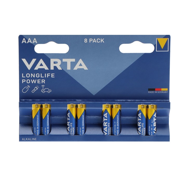 Батарейка алкалиновая Varta LongLife Power, AAA, LR03-8BL, 1.5В, блистер, 8 шт. - фото 51323079