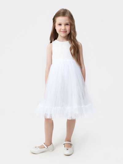 Платье нарядное для девочки MINAKU: PartyDress, белое, рост 122-128 см