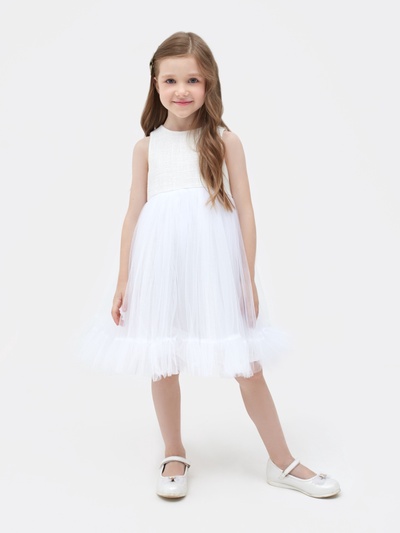 Платье нарядное для девочки MINAKU: PartyDress, белое, рост 122-128 см