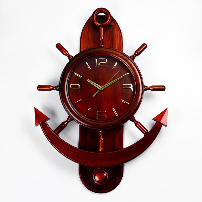 Часы настенные, серия: Море, &quot;Якорь&quot;, плавный ход, 61 х 86 см, циферблат 31 см, с маятником