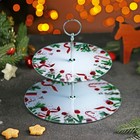 Фруктовница стеклянная 2-х ярусная Доляна «Рождественский венок», d=25/20 см - фото 24363241