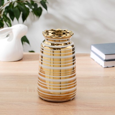 Ваза «Альба», d=6.5 см, 11×20 см, керамика, бело-золотая