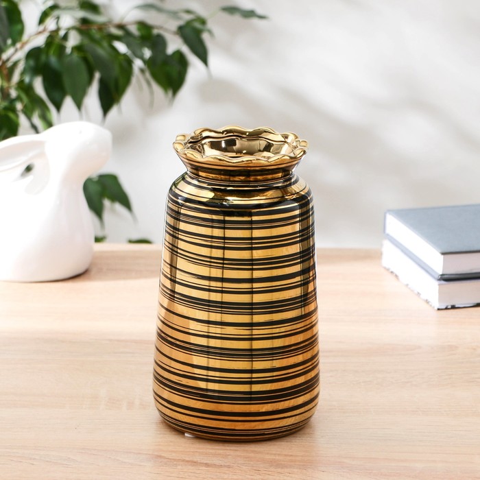 Ваза «Альба», d=6.5 см, 11×20 см, керамика, чёрно-золотая - Фото 1