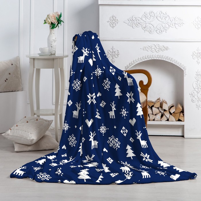 Плед Павлина Олени пиксель, цвет синий, 150х200см, аэрософт 190г/м, 100% полиэстер - Фото 1