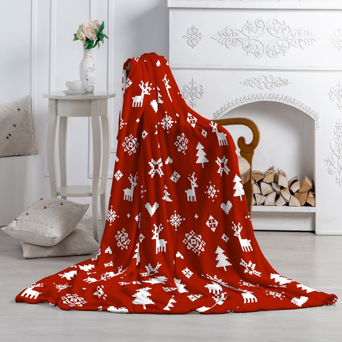 Плед Павлина Олени пиксель, цвет красный, 150х200см, аэрософт 190г/м, 100% полиэстер - Фото 1