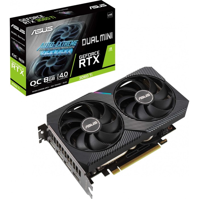 Видеокарта Asus DUAL-RTX3060TI-O8G-MINI-V2, GeForce RTX 3060Ti, 8Gb, GDDR6, HDMI, DP - фото 51302763