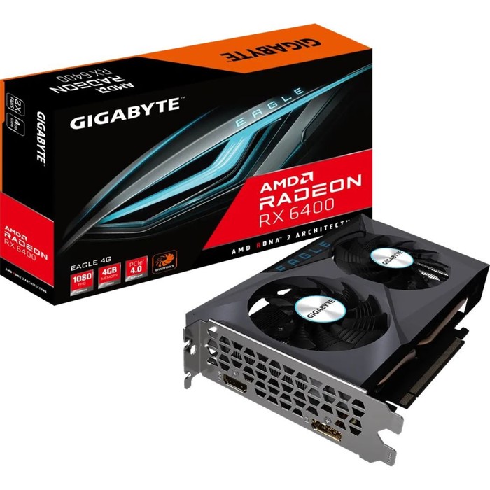 Видеокарта Gigabyte GV-R64EAGLE-4GD, AMD Radeon RX 6400, 4Gb, 64 GDDR6, HDMI, DP - фото 51347316