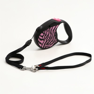 Рулетка Flexi Safari S, 5 м, трос, до 12 кг, pink Zebra