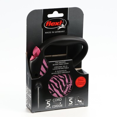 Рулетка Flexi Safari S, 5 м, трос, до 12 кг, pink Zebra