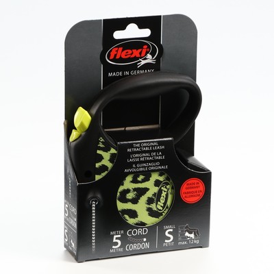 Рулетка Flexi Safari S, 5 м, трос, до 12 кг, желтый леопард (yellow Leopard)