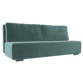 Прямой диван «Уно», еврокнижка, велюр, цвет бирюзовый / кант бежевый