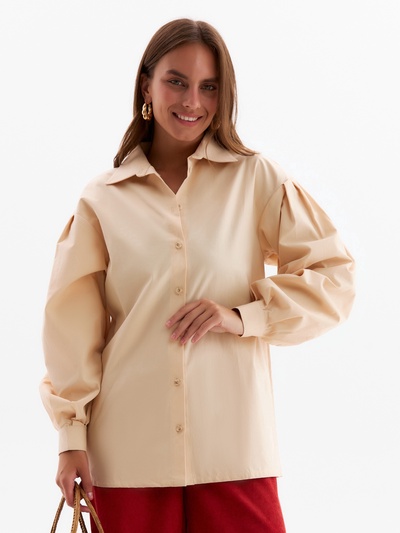 Рубашка женская с объёмными рукавами MINAKU: Casual Collection, цвет бежевый, размер 42