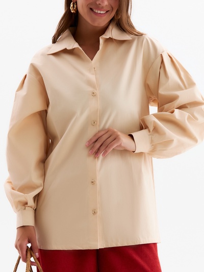 Рубашка женская с объёмными рукавами MINAKU: Casual Collection, размер 48, бежевая