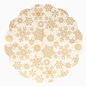 Салфетки новогодние бумажные круглые Art Bouquet Rondo «Золотые снежинки на бежевом», 3 слоя, d=32 см, 12 шт. (комплект 2 шт)