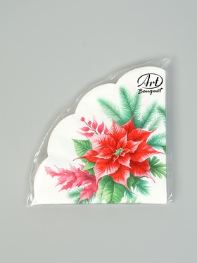 Новогодние салфетки бумажные круглые Art Bouquet Rondo «Пуансеттия», 3 слоя, d 32 см, 12 шт