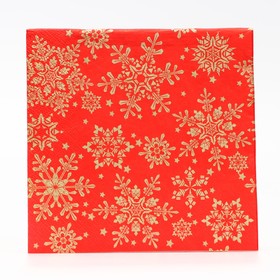 Новогодние салфетки бумажные Home Classic «Золотые снежинки на красном», 3 слоя, 33x33 см, 20 шт