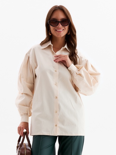 Рубашка женская с объёмными рукавами MINAKU: Casual Collection, размер 50, молочная