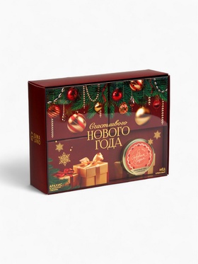 Подарочный набор новогодний «Счастливого нового года», чай чёрный 50 г, арахис 100 г, ананас 100 г, крем-мёд 120 г
