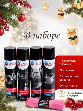 Подарочный набор для ухода за авто «С новым годом!», 5 в 1: смазка универсальная, полироль салона, очиститель салона, силиконовая смазка, тряпка из микрофибры