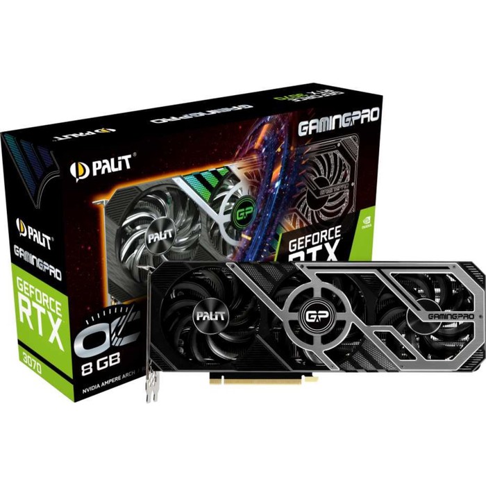 Видеокарта Palit PA-RTX3070 GAMINGPRO OC 8G V1 LHR, GeForce RTX 3070, 8Gb, GDDR6, HDMI, DP - фото 51302793