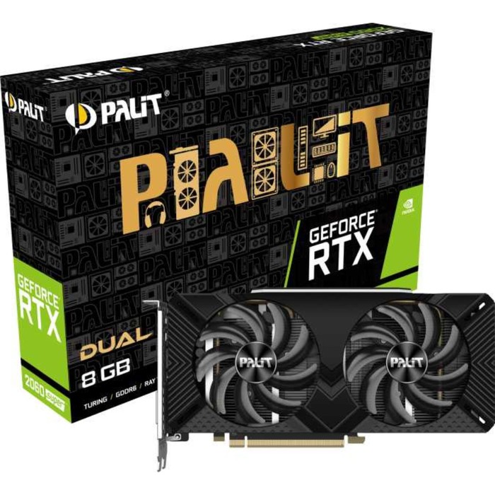 Видеокарта Palit PA-RTX2060SUPER DUAL 8G no LED, RTX 2060SUPER, 8Gb, GDDR6, DVI, HDMI, DP - фото 51302800