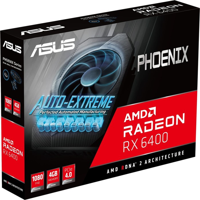 Видеокарта Asus PH-RX6400-4G, AMD Radeon RX 6400, 4Gb, GDDR6, HDMI, DP - фото 51552862