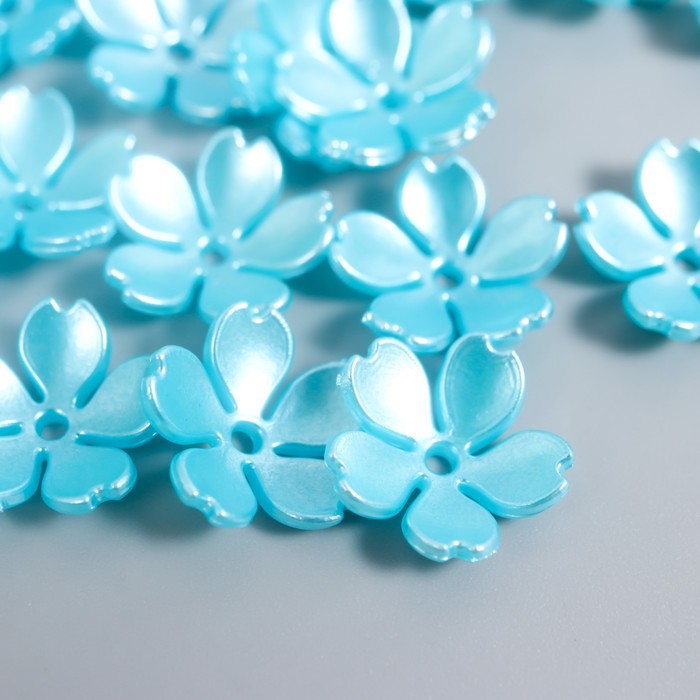 Бусины для творчества пластик "Цветочек жемчужный" набор 40 шт голубой 1,5х1,5 см - Фото 1