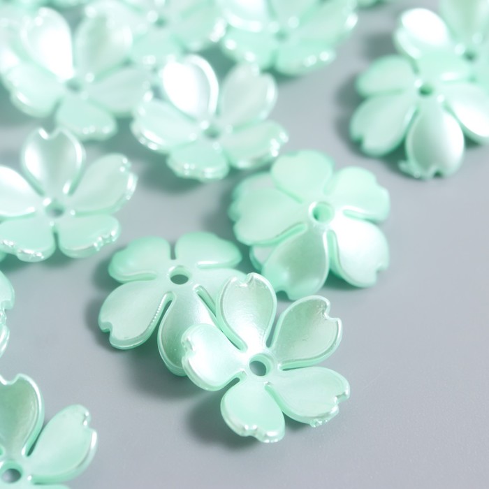 Бусины для творчества пластик "Цветочек жемчужный" набор 40 шт зелёный 1,5х1,5 см - Фото 1