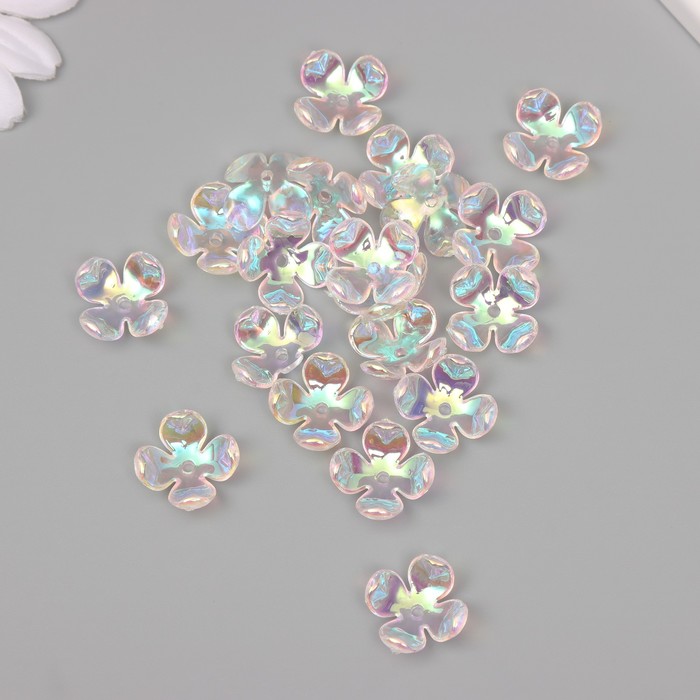 Бусины для творчества пластик "Четырёхлистный цветок" набор 20 шт прозрачный перл. 1,6х1,4 см   9104 - Фото 1