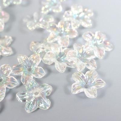 Бусины для творчества пластик «Цветок» набор 25 шт. прозрачный перламутр 1.1×1.1 см