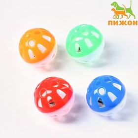 Набор из 4 шариков (диаметр шарика 4 см) с бубенчиком для кошек, микс цветов