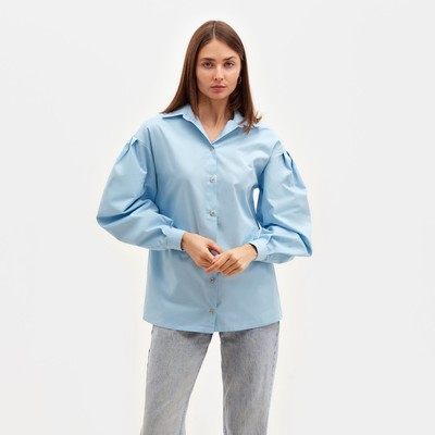 Рубашка женская с объёмными рукавами MINAKU: Casual Collection, размер 48, голубая
