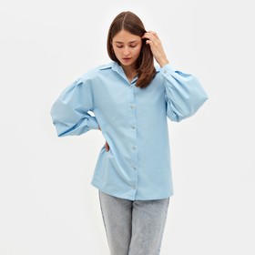 Рубашка женская с объёмными рукавами MINAKU: Casual Collection цвет голубой, р-р 50