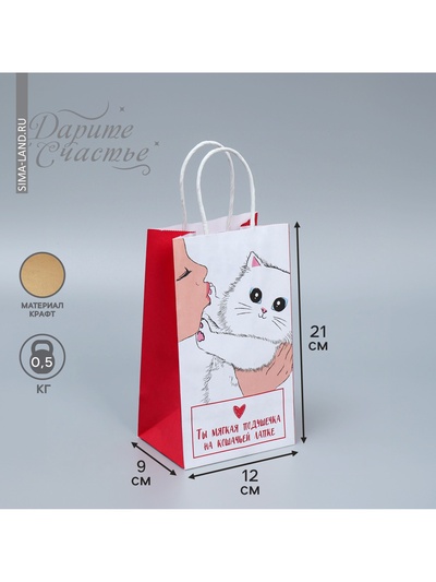 Пакет подарочный крафтовый, упаковка, «Мягкая моя», 12×21×9 см